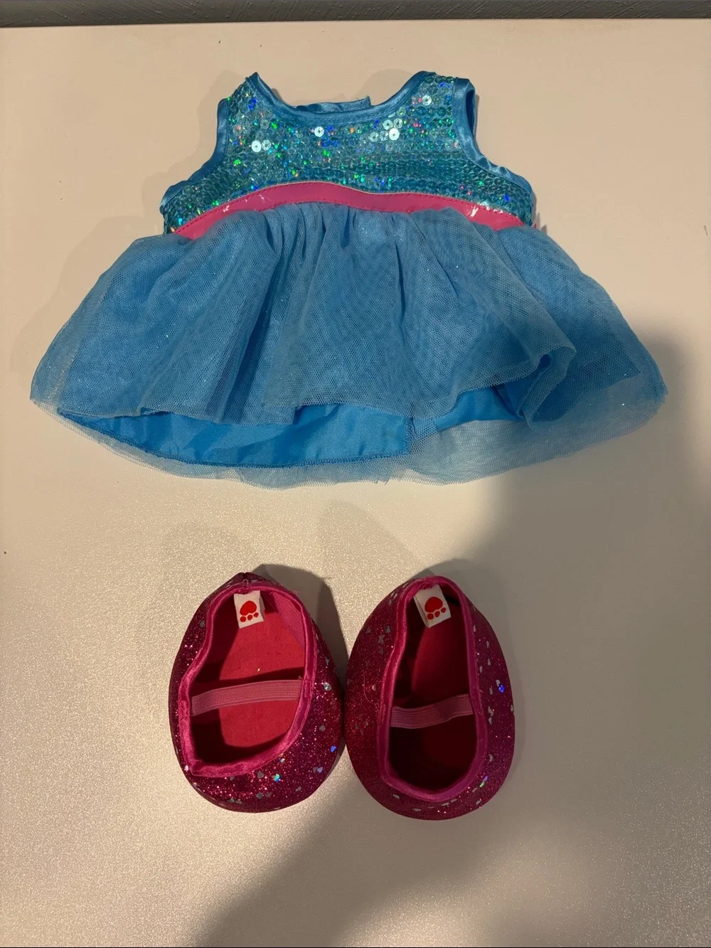 Build-A-Bear Blue Sequin Tutu Dress with Pink Glitter Shoes